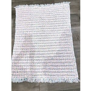 Handmade Crochet Baby Blanket 32x40 Pastel Multicolor Fringe Excellent Nursery